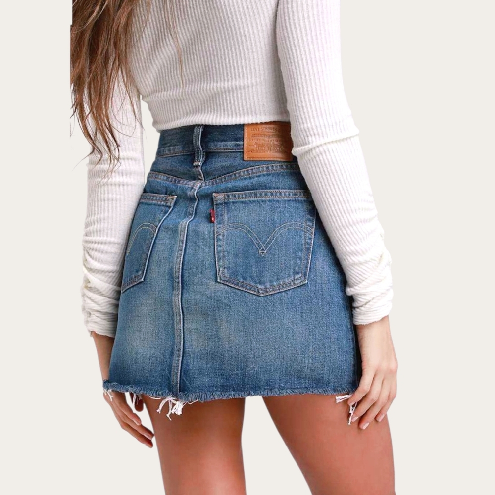 Rare LEVI's Classic Blue Ribcage V Yoke Frayed Skirt - Picture 5 of 16